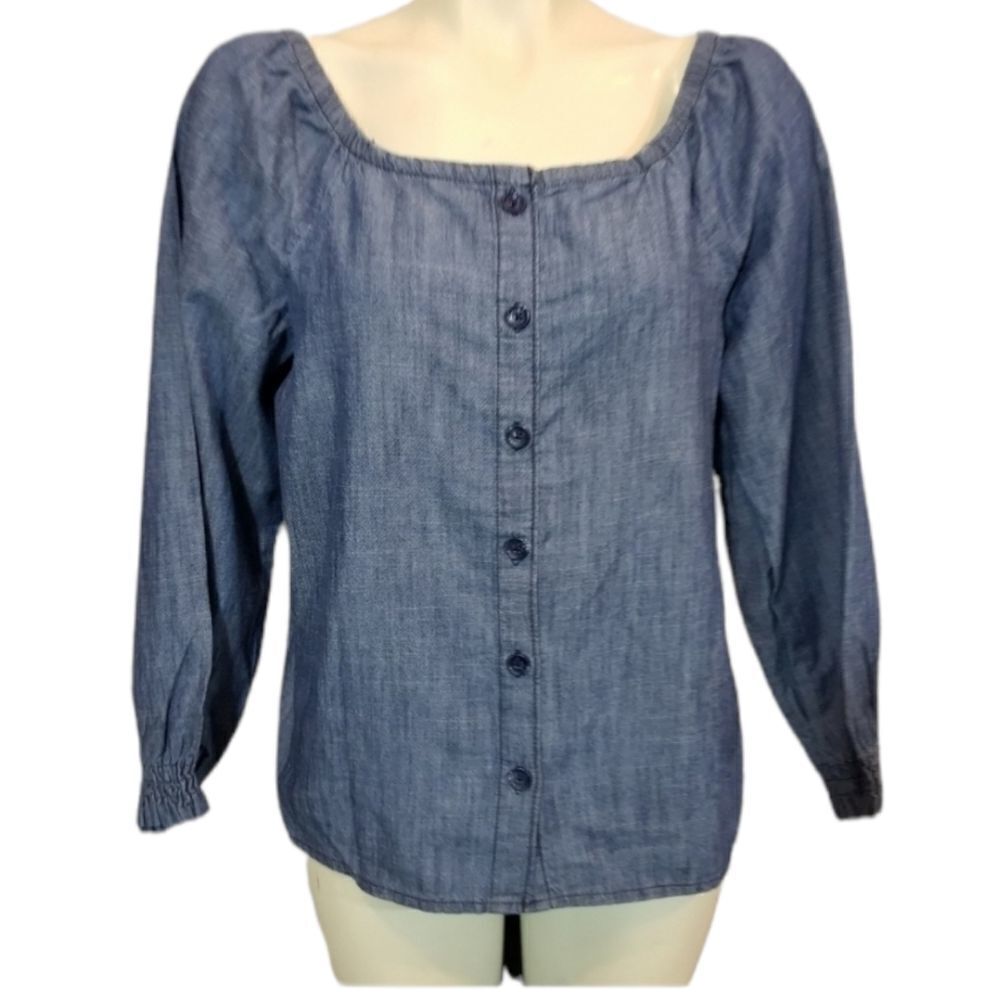 Caslon Blue Chambray Blouse‎
